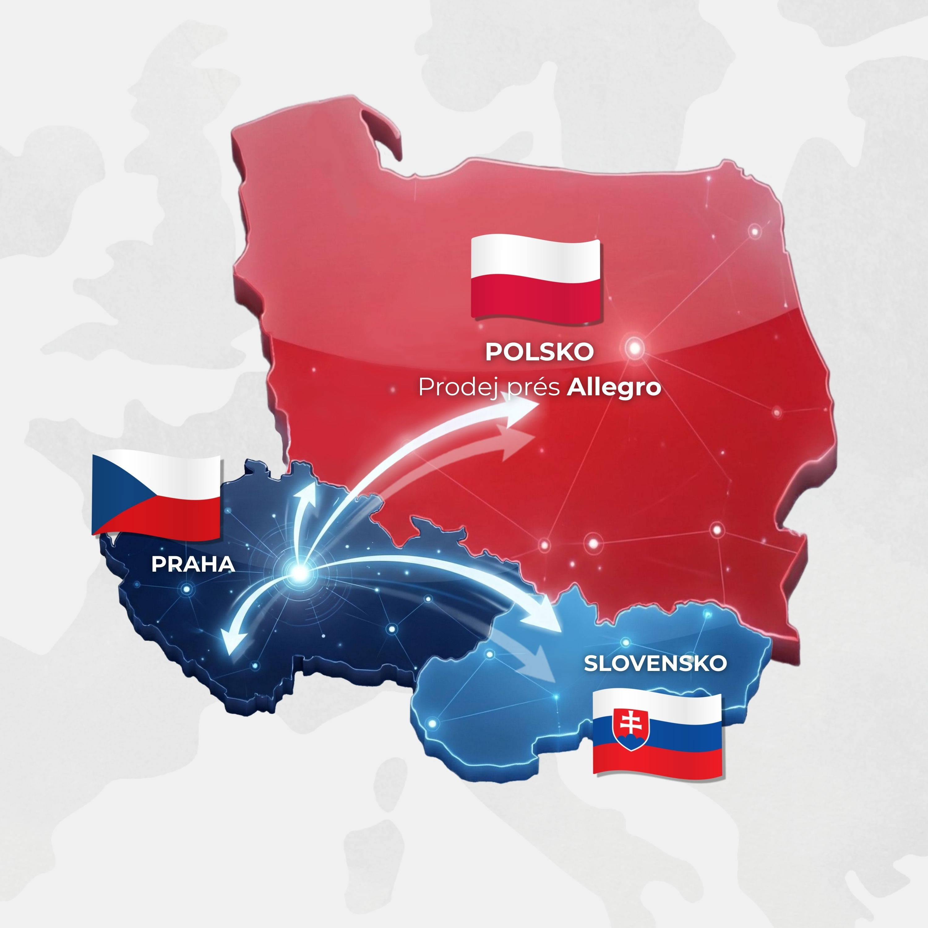 Mapa: Czechy, Słowacja, Polska